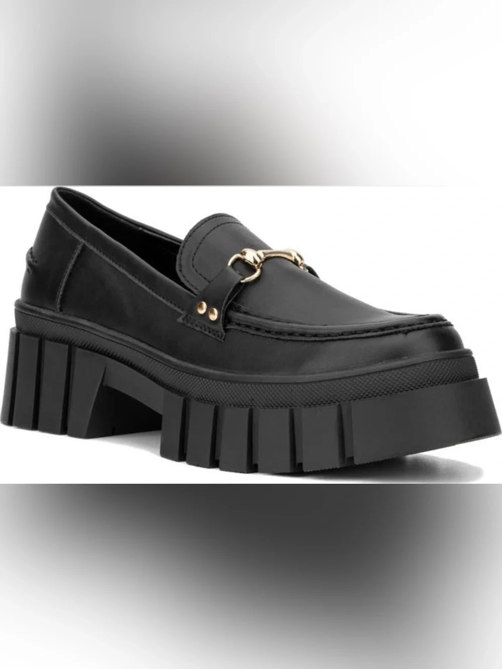 New York & Company Black Platform Loafer with Gold Accent